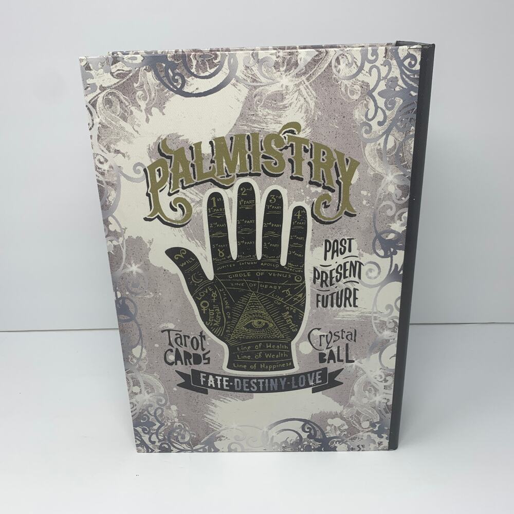 NWOT Halloween decor PALMISTRY spell book spellbook tabletop wood box - Picture 3 of 9